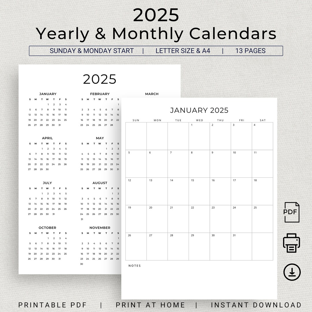 2025 Year Calendar 2025 Monthly Calendar Portrait 2025 Planner Wall Calendars Vertical 2025