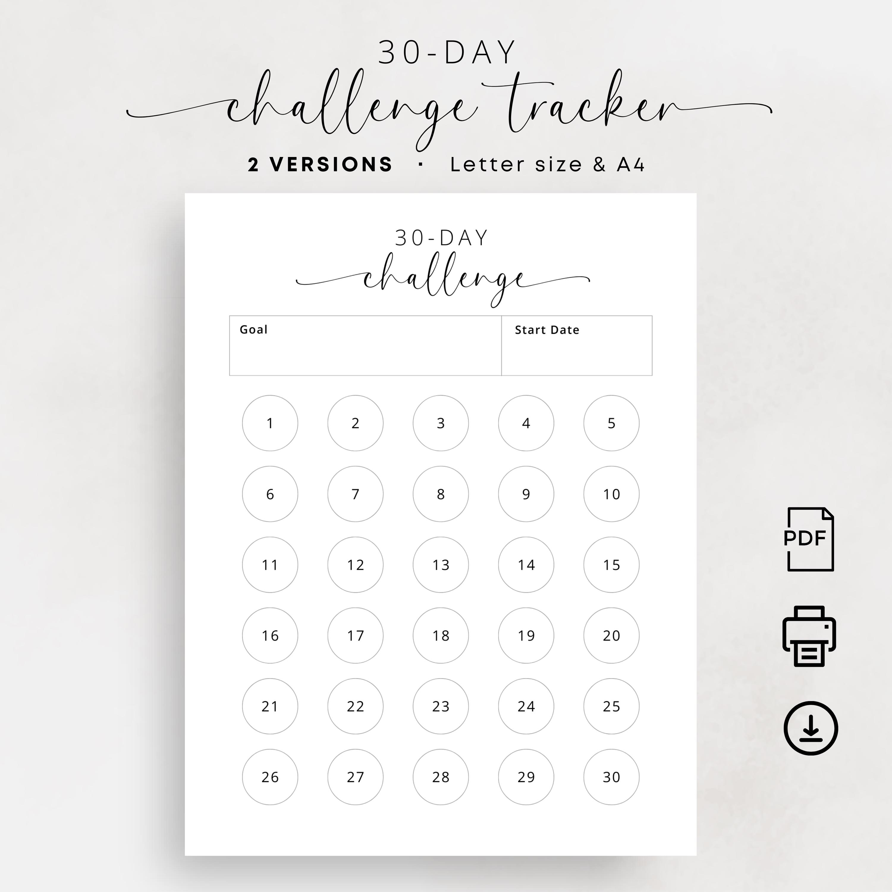 30-day Challenge Tracker Printable PDF Fitness Challenge Goal Tracker ...