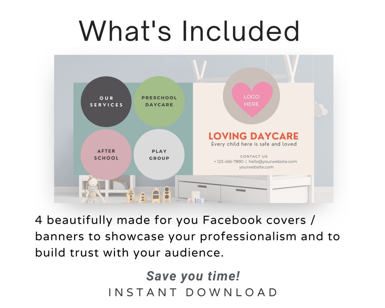 4 Daycare Facebook Cover Banner Childcare Canva Template Preschool