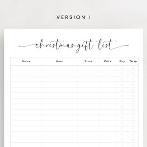 Christmas Gift List Printable Christmas Shopping List Xmas To Buy List Gift Checklist Minimalist Shopping Planner PDF Elegant A4 Letter Size