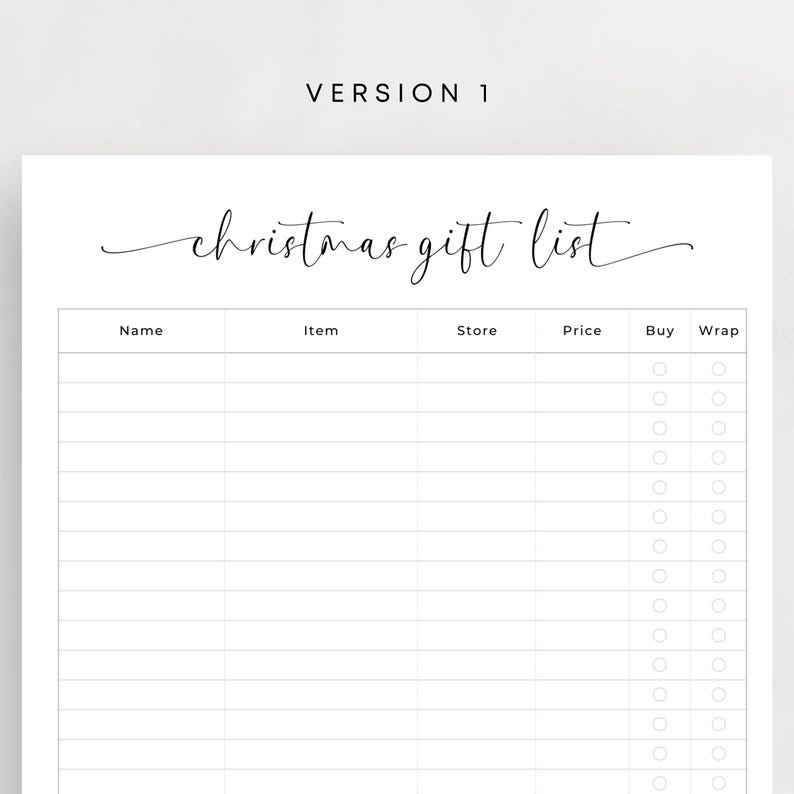 Christmas Gift List Printable Christmas Shopping List Xmas To Buy List Gift Checklist Minimalist Shopping Planner PDF Elegant A4 Letter Size