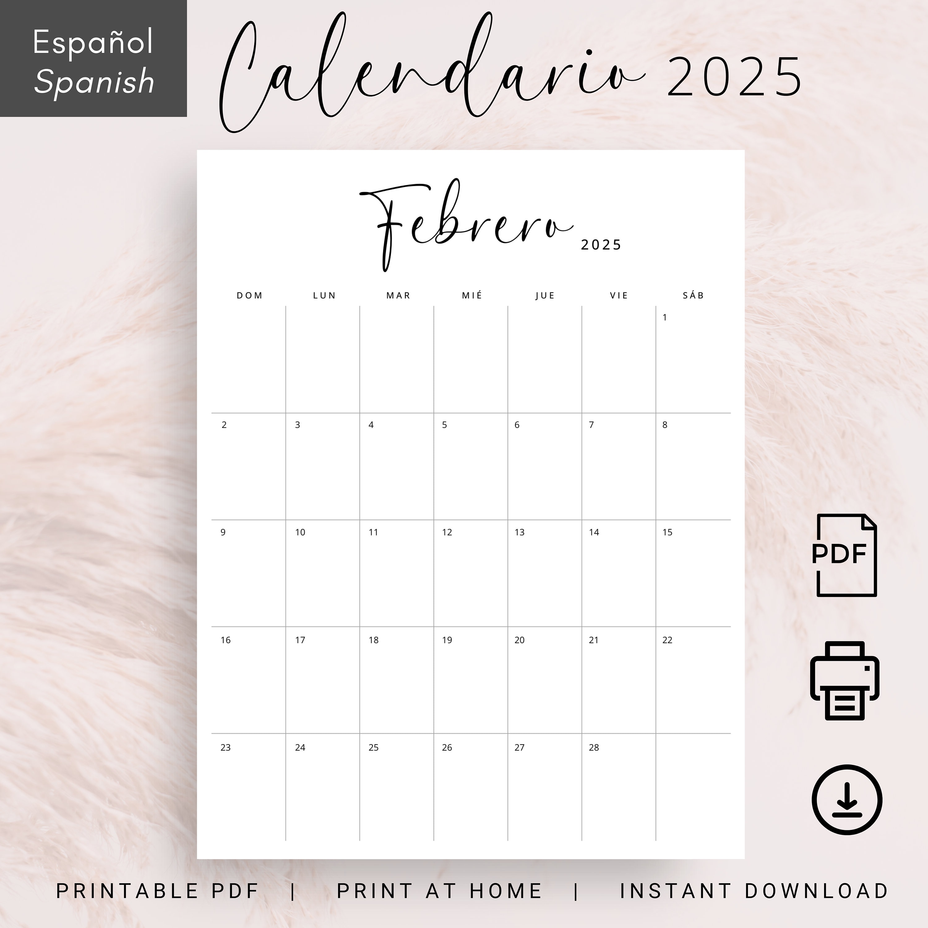 2025 Calendario en Español 2025 Calendario 2025 Planificador Spanish Calendar 2025 Monthly Planner PRINTABLE Minimal Calendar A4 Letter Size