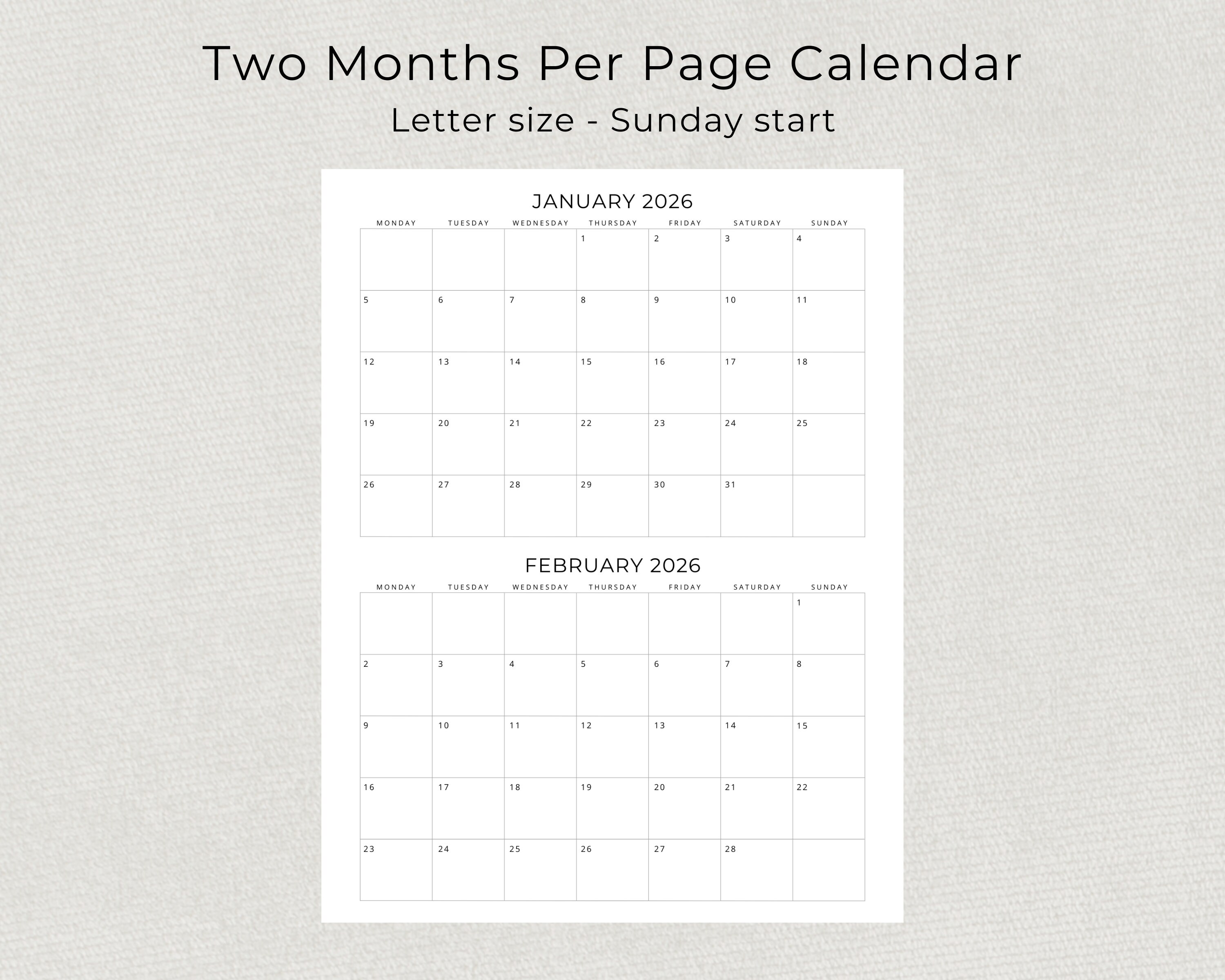 5 Years Calendar 2024 to 2028 2 Months per Page Calendar Monthly ...