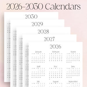 2026-2030 Wandkalender 5 Jahre Kalender 2026 bis 2030 Kalender Hochformat DRUCKBARE PDF 2026 2027 2028 2029 2030 A3 A4 US Letter Größe Stilvoll