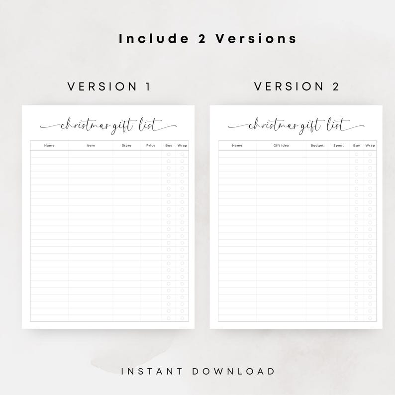 Christmas Gift List Printable Christmas Shopping List Xmas To Buy List Gift Checklist Minimalist Shopping Planner PDF Elegant A4 Letter Size