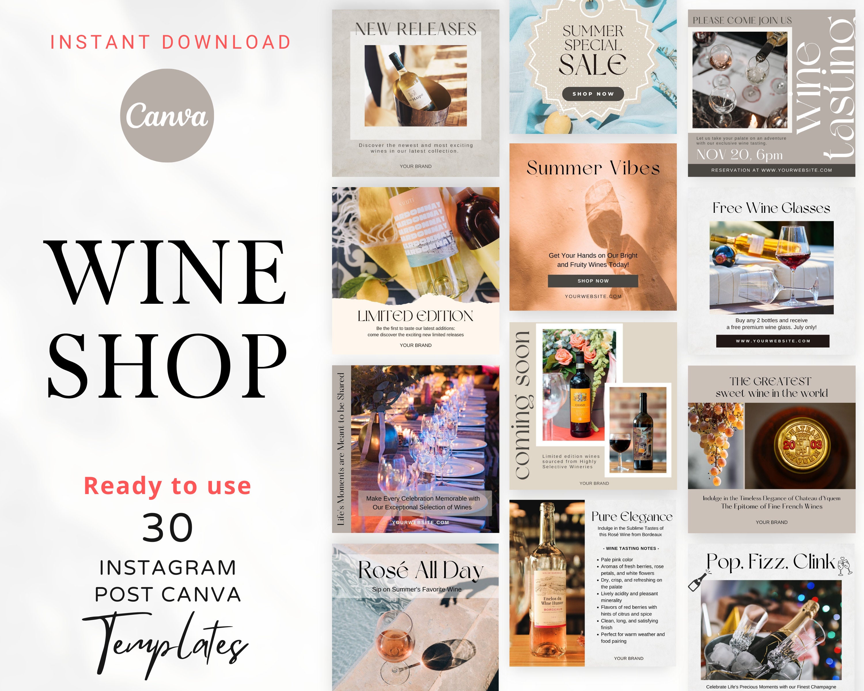 30 Wine Shop Instagram Canva Template Wine Retailer Social Etsy