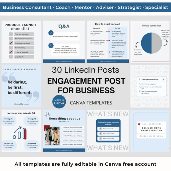 30 Engagement Post for Business LinkedIn Post Canva Templates Business Consultancy LinkedIn Marketing Business Coaching LinkedIn Template