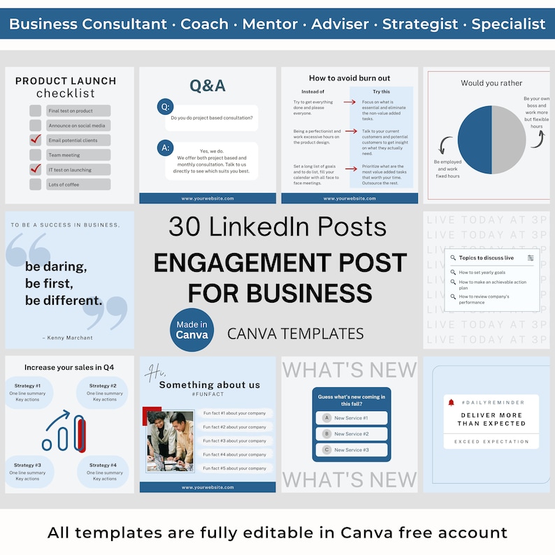 30 Engagement Post for Business LinkedIn Post Canva Templates Business Consultancy LinkedIn Marketing Business Coaching LinkedIn Template