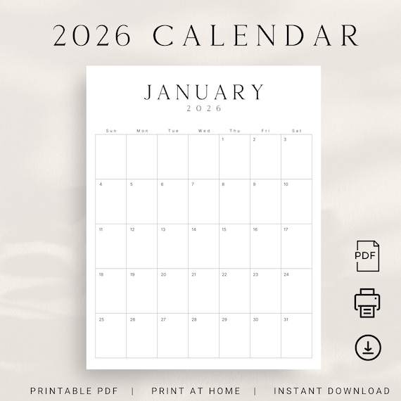 2026 printable calendar 2026 planner vertical calendar portrait ...