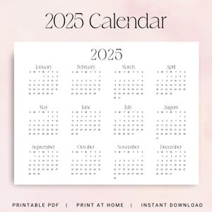 2025 Yearly Calendar 2025 Wall Calendar Landscape PRINTABLE PDF 2025 Calendar A3 A4 Letter Size Monday & Sunday Start Stylish Planner Insert