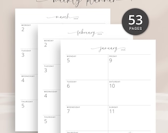 Dated 2026 Weekly Planner Minimalist 2026 Weekly Journal Portrait Agenda Printable PDF Planner Weekly Schedule 2026 A4 Letter Size Elegant