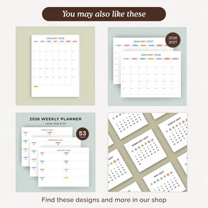 2026 Yearly Calendar 2026 Calendar Printable 2026 Wall Calendar Portrait A3 A4 US Letter Color Desk Planner 2026 PDF Sunday & Monday Start