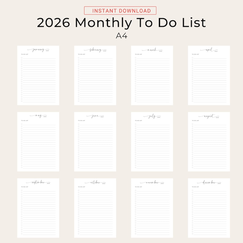 2026 Monthly to Do List 2026 to Do List Checklist 2026 Printable Todo ...