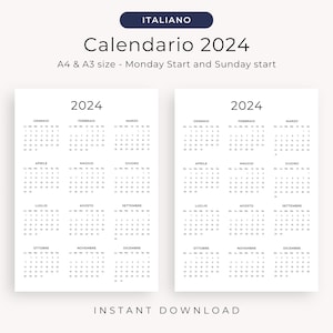 Calendario 2024 Calendario Annuale 2024 Calendario in Italiano 2024 PRINTABLE Italian Calendar 2024 Portrait A3 A4 Letter Wall Calendar PDF