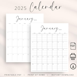 2025 Calendar with Lines & No Lines 2025 Monthly Planner Portrait Printable PDF 2025 Wall Calendar A4 Letter Size Sunday Start Monday Start