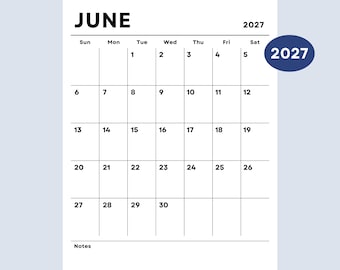 2027 Calendar Easy to Read 2027 Monthly Planner Portrait Printable PDF Wall Calendar Vertical Big Number A4 US Letter Sunday & Monday Start