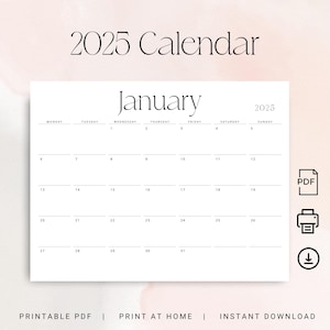 2025 Monthly Planner 2025 Calendar Landscape 2025 Wall Calendar PDF Minimal 2025 Desk Calendar Spacious Stylish A4 Letter Instant Download