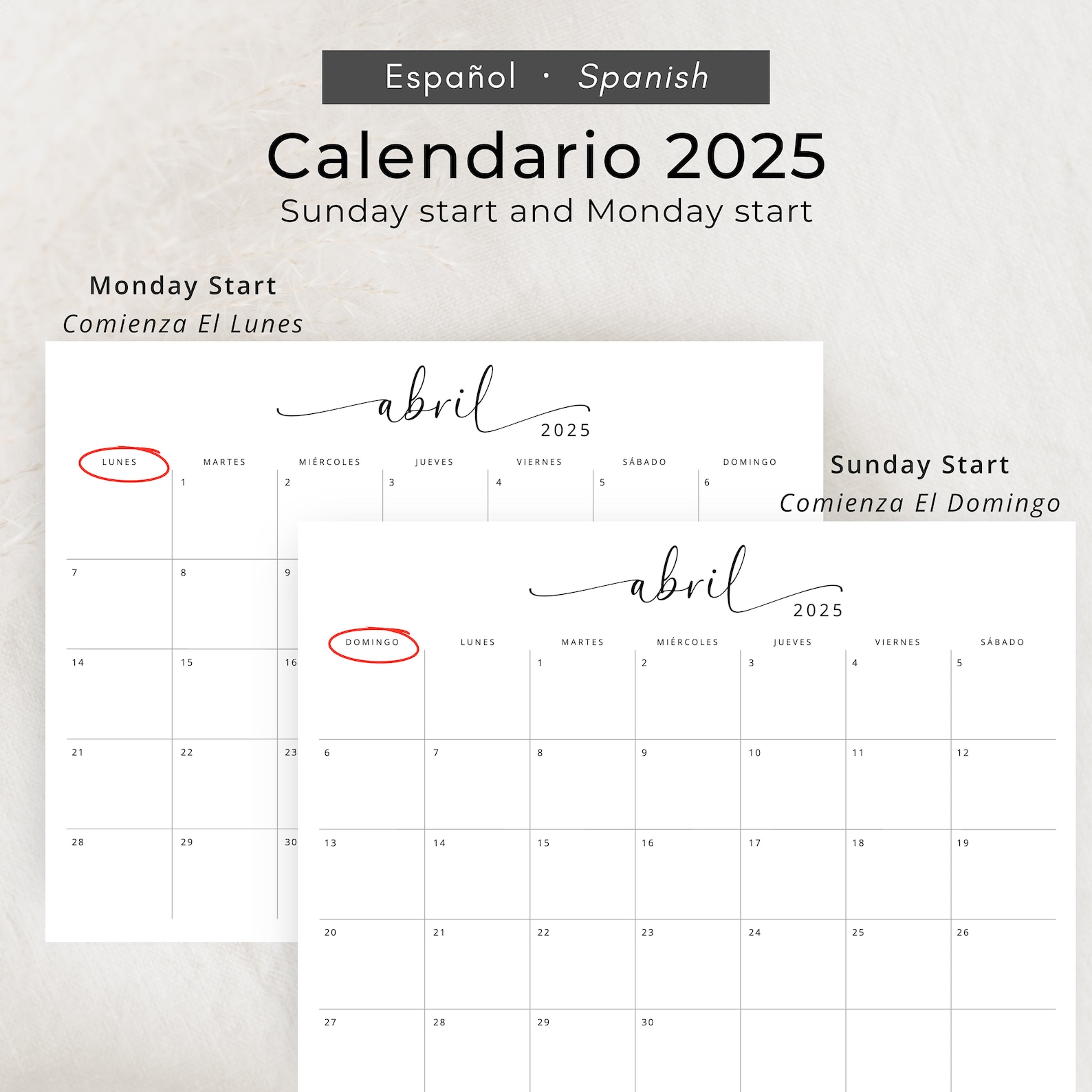 2025 Calendario 2025 Calendario Mensual Imprimible 2025 Elegante