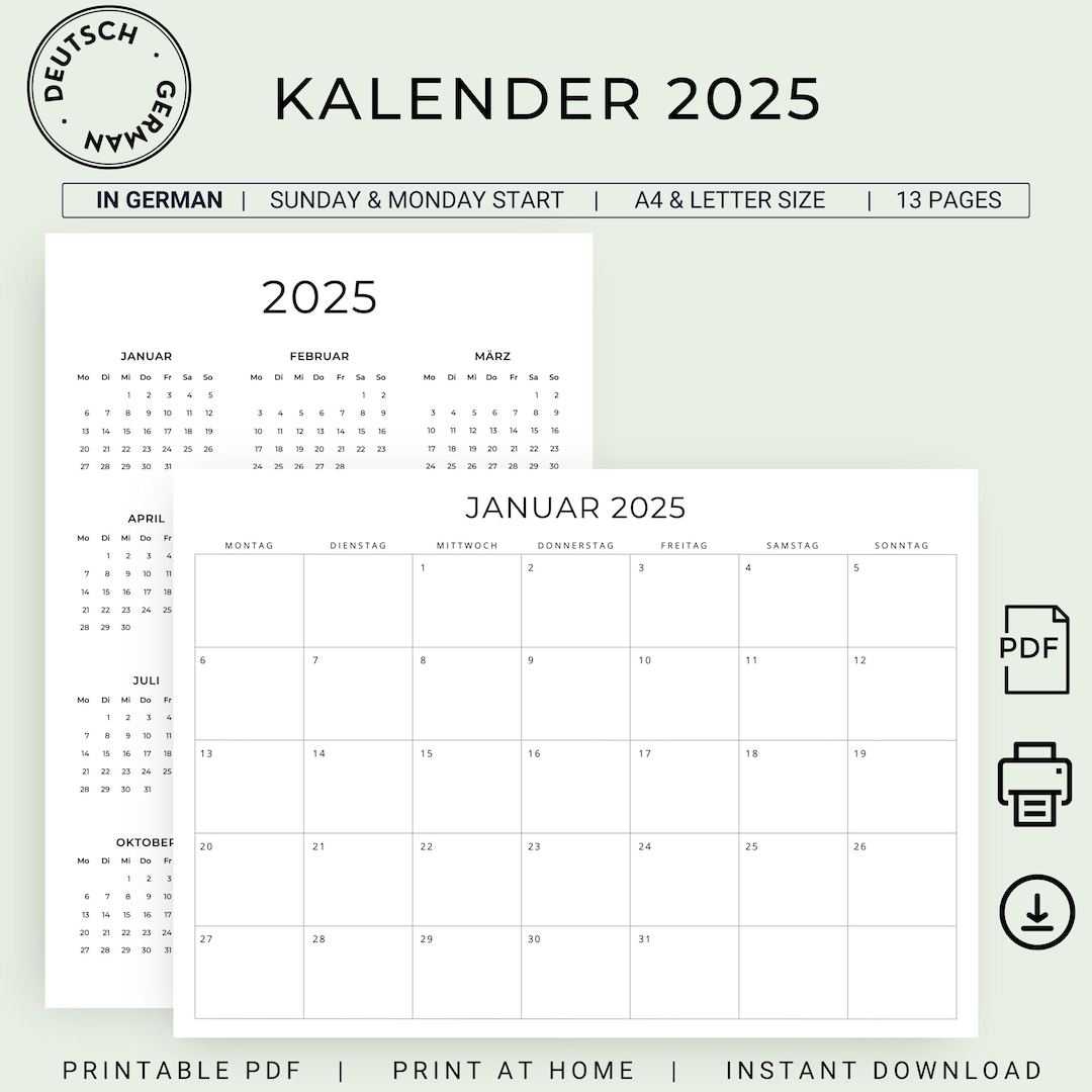 Kalender 2025 Monatskalender 2025 Jahreskalender 2025 Deutsch Calendar