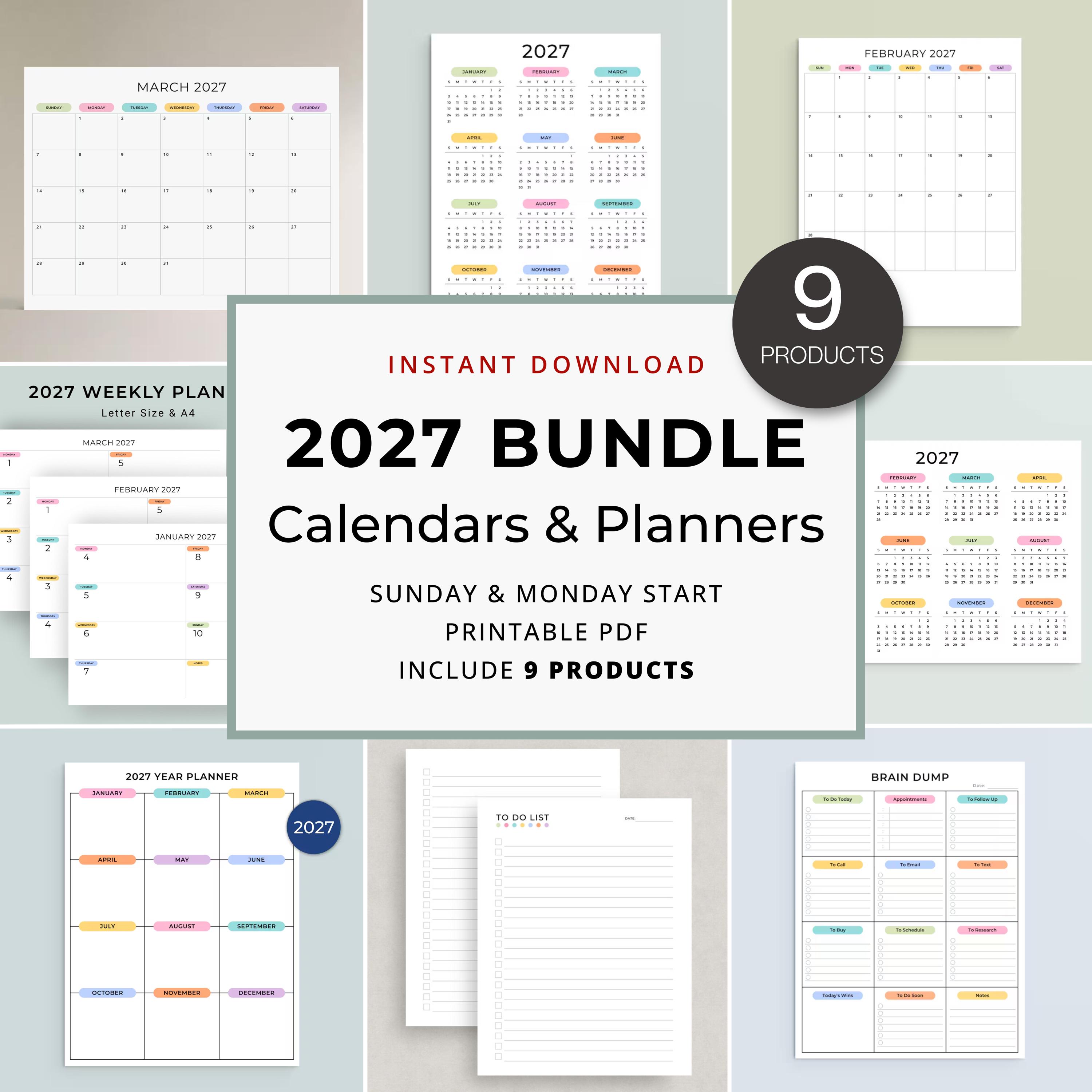 2027 Planner Bundle Printable Calendar & Planner Pack 2027 Yearly