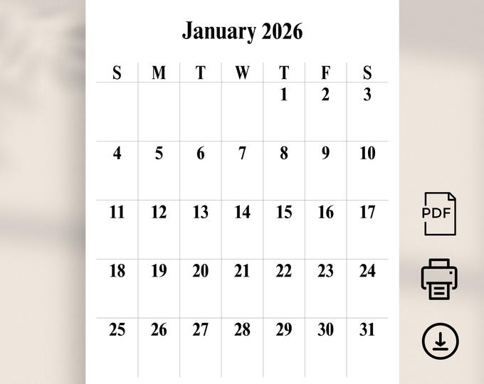 SALE 2026 Large Number Square Calendar | INSTANT DOWNLOAD | Simple ...