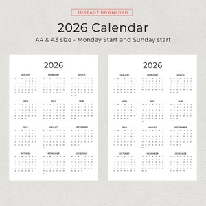 2026 Calendar 2026 Yearly Calendar Printable 2026 Wall Calendar 2026 ...