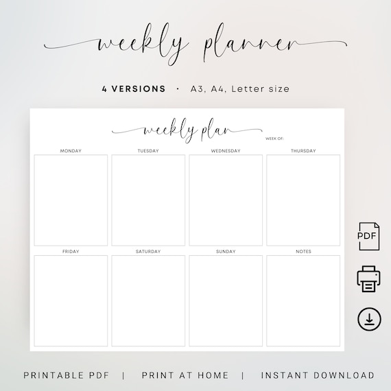 Printable Weekly Planner Elegant Weekly Schedule Landscape Planner Print At Home Weekly To Do List Week At A Glance PDF A3 A4 Letter Size