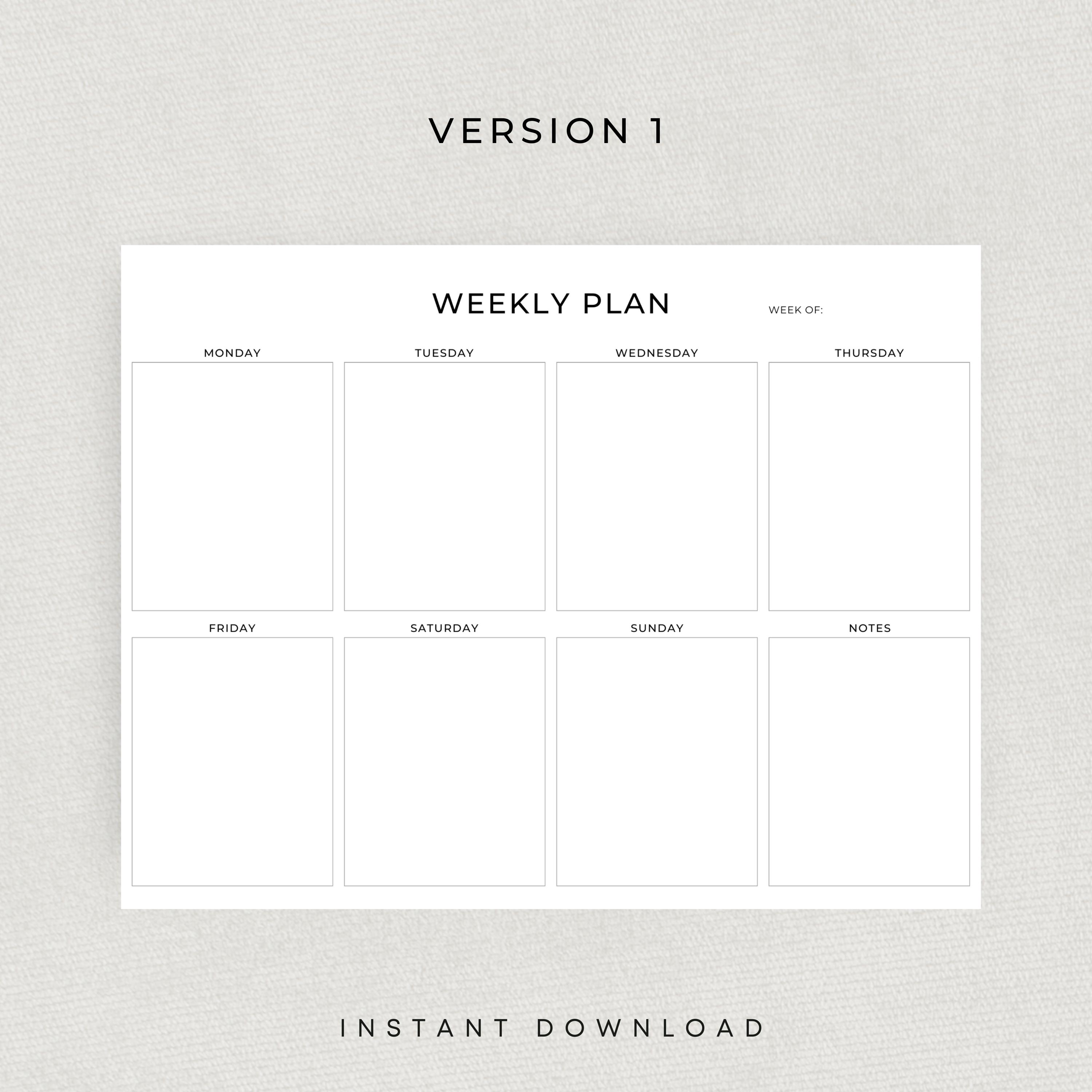 Weekly Planner Printable PDF Minimal Weekly Plan Work From Home Planner ...