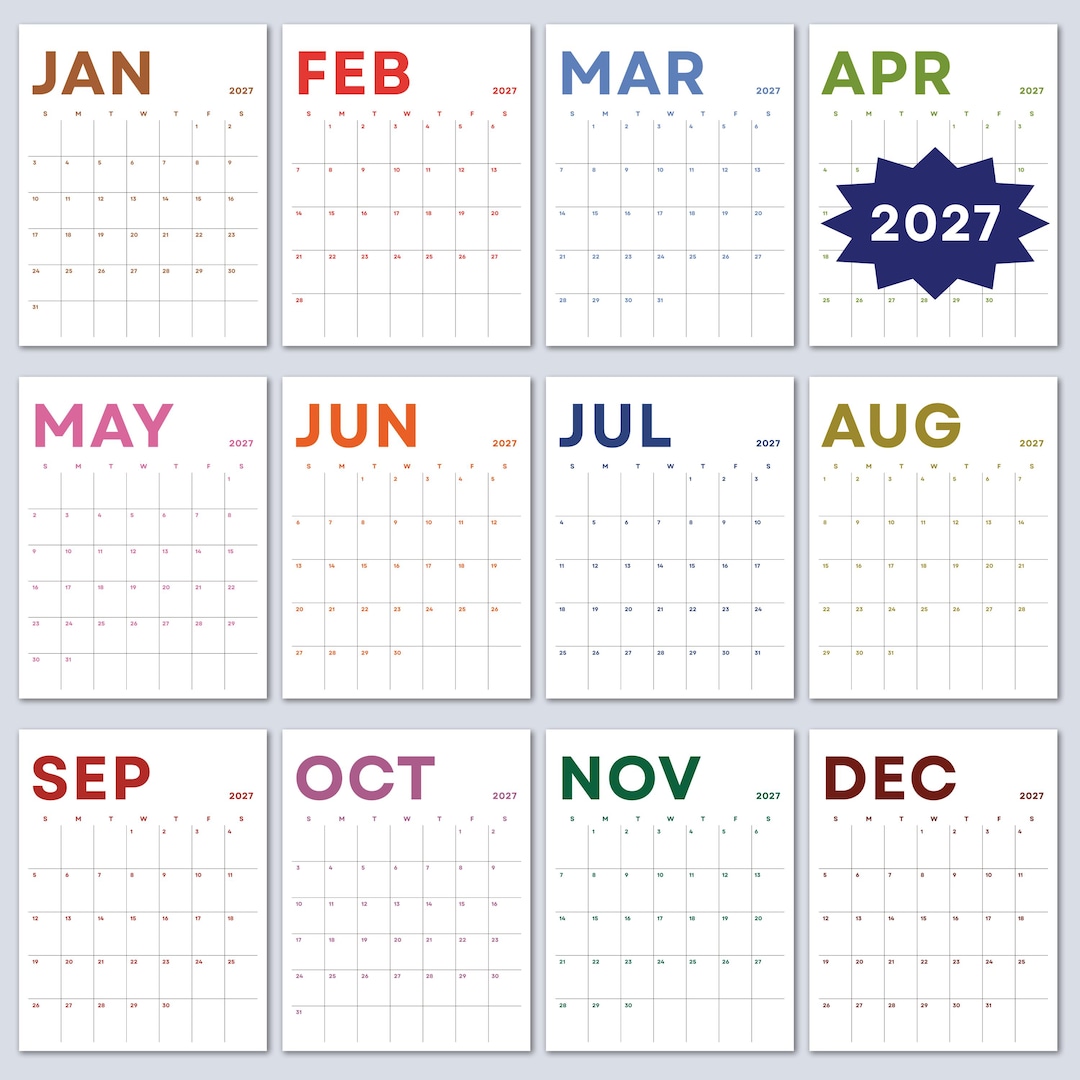 2027 Calendar Minimalist 2027 Monthly Planner Portrait Printable PDF