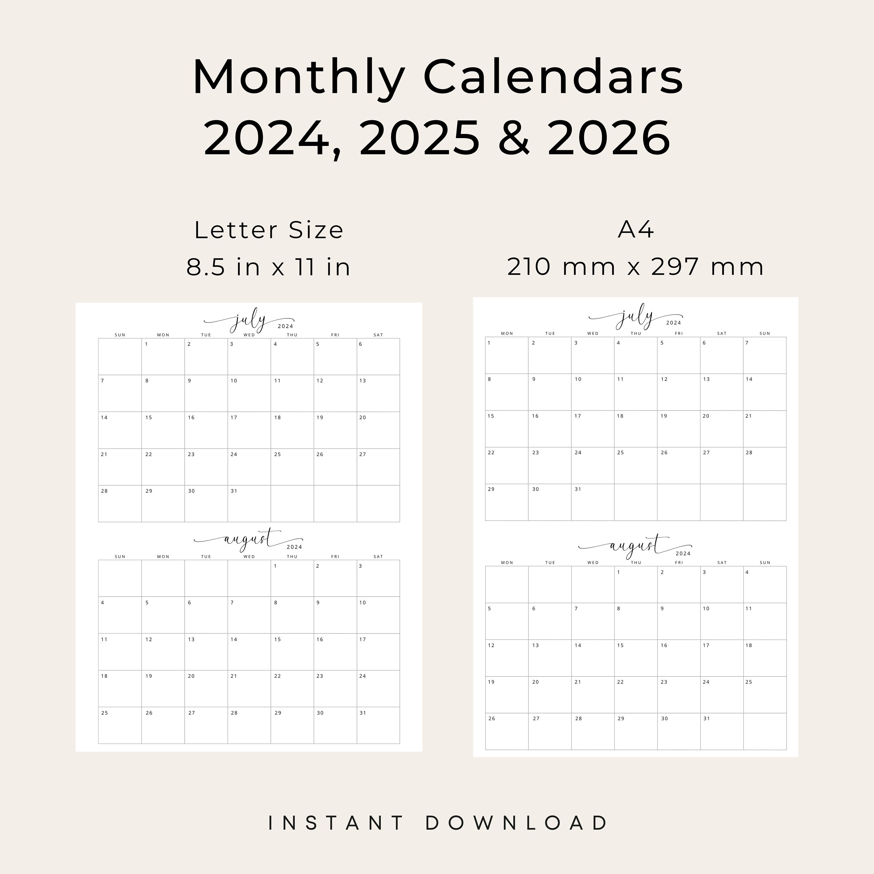 2024 2025 2026 Calendar 2024 2025 2026 Monthly Planner 2 Month Calendar