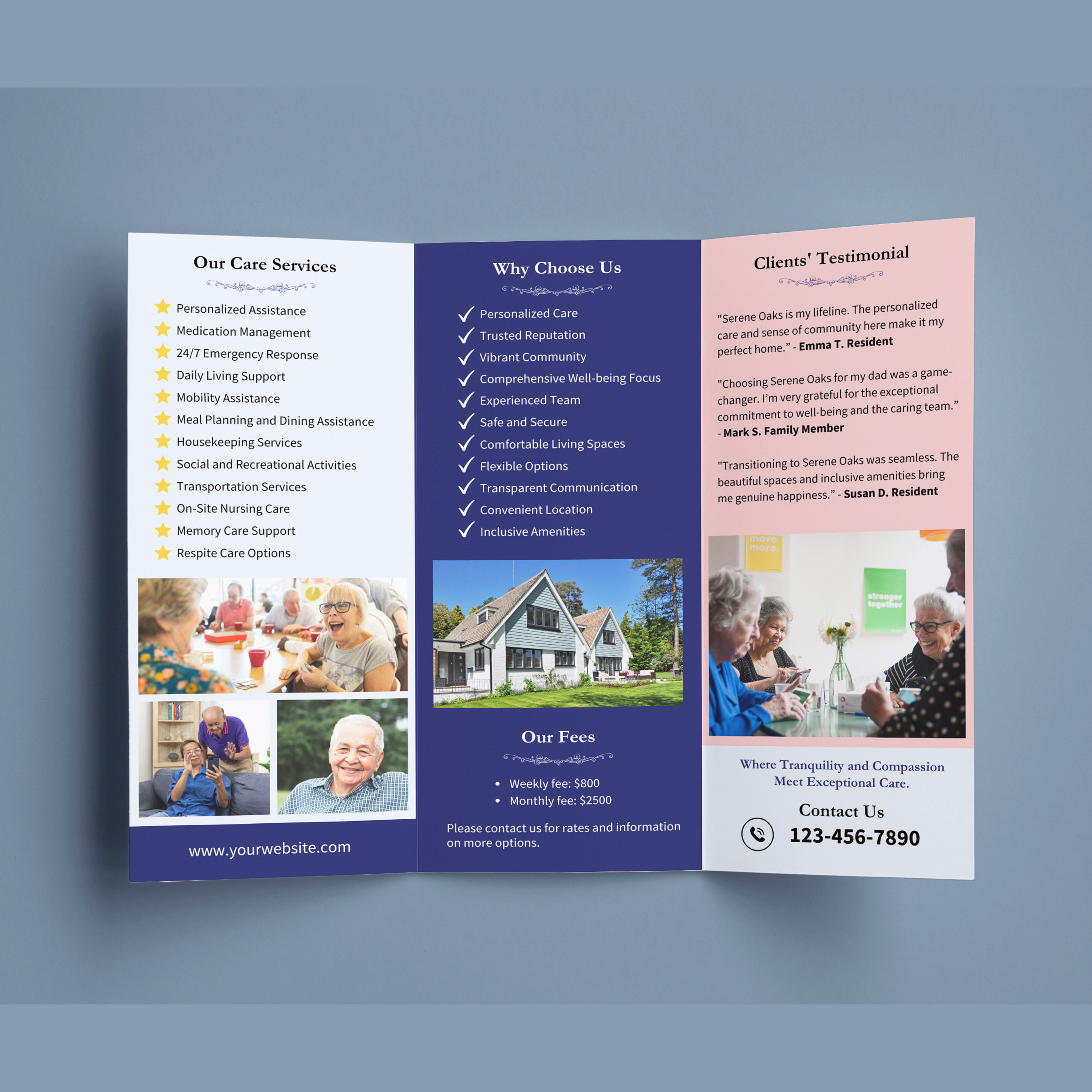 Editable Senior Cohousing Trifold Brochure Canva Template Elderly