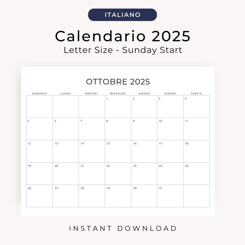 2025 Calendario 2025 Calendario in Italiano 2025 Stampabile Italian Calendar 2025 PDF Monthly Planner in Italian Monthly Calendar PRINTABLE