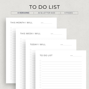 Minimalistisk att-göra-lista UTSKRIVBAR PDF Daglig att-göra-lista Veckovis att-göra-lista Månatlig uppgiftslista Dagens att-göra-planerare A4-brev Daglig arbetsorganisatör