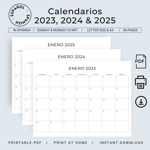 Printable 2023 Calendar Spanish Etsy