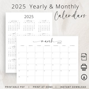 Calendarios 2025 Calendario Mensual 2025 Paisaje + Calendario Anual Planificador Vertical 2025 Elegante Calendario de Pared 2025 Planificador Mensual Imprimible