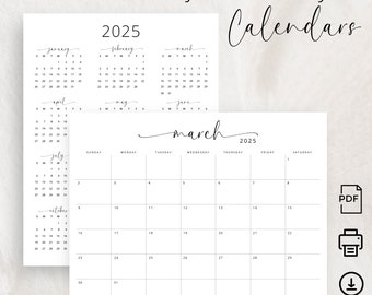 2025 Calendars 2025 Monthly Calendar Landscape + Yearly Calendar Vertical 2025 Planner Elegant 2025 Wall Calendar Printable Monthly Planner