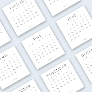 Calendário Mini 2026 3x3 para impressão Cartão de calendário 2026 em PDF Calendário pequeno LUXE 2026 Mini calendário 3 x 3 polegadas Planner Insert Início domingo e segunda-feira