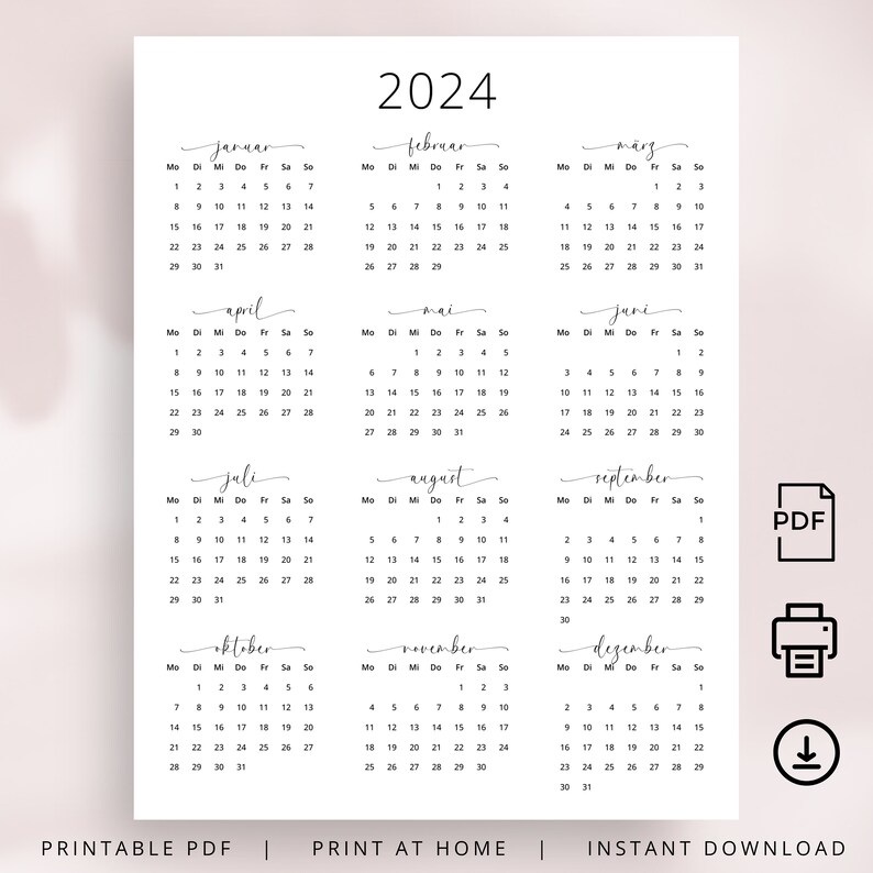 5 Jahre Kalender 2024 2025 2026 2027 2028 Kalender Deutsch 2024-2028 ...