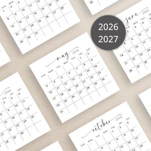 2026 2027 Miniplanerare 7,5 x 7,5 cm 2026-2027 Minikalender Månadsinlägg Skräppostdagbok Utskrivbar PDF Elegant hantverkskalender A4 US Letter-storlek