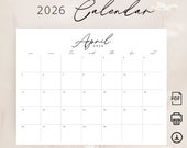 2026 Monthly Planner 2026 Calendar Printable Landscape Wall Calendar 2026 Calendar PDF Sleek Letter Size A4 Monday & Sunday Start 2026 PDF