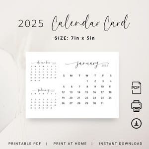 2025 Schreibtischkalender 2025 Kleiner Kalender 130x180 Horizontale Kalenderkarte 18x18 in Printable Kalender Pocket PDF Letzter und Kommender Monat Elegant