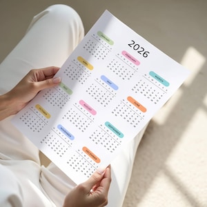 2026 Yearly Calendar 2026 Calendar Printable 2026 Wall Calendar Portrait A3 A4 US Letter Color Desk Planner 2026 PDF Sunday & Monday Start