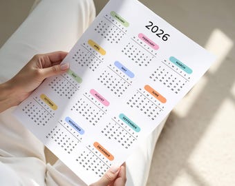 Jaarkalender 2026 Afdrukbare kalender 2026 Wandkalender 2026 staand A3 A4 US Letter Color Desk Planner 2026 pdf Zondag en maandag Start
