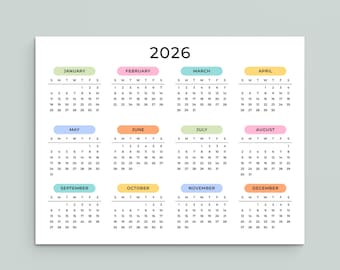 Kalender 2026 Minimalistisch 2026 Wandkalender Landschap 2026 Jaarkalender AFDRUKBARE PDF A3 A4 US Letter maandag en zondag Start kleurplanner