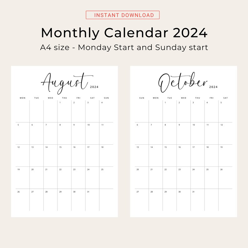 2024 Calendar 2024 Monthly Planner Printable Vertical Monthly Calendar