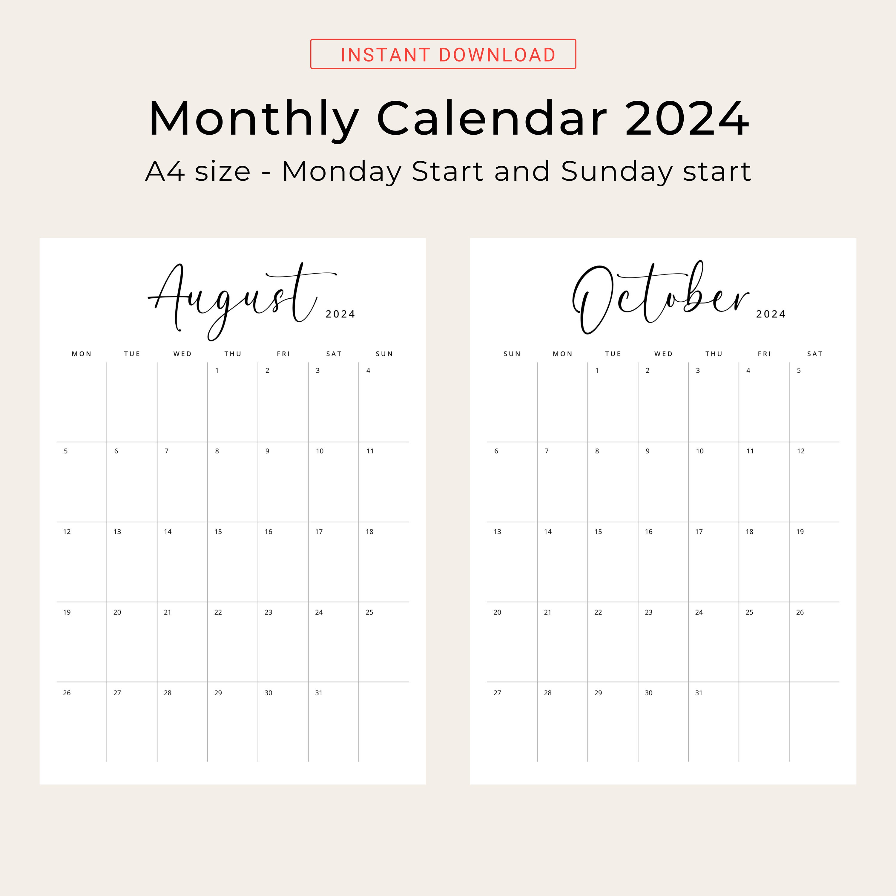 2024 Calendar 2024 Monthly Planner Printable Vertical Monthly Calendar