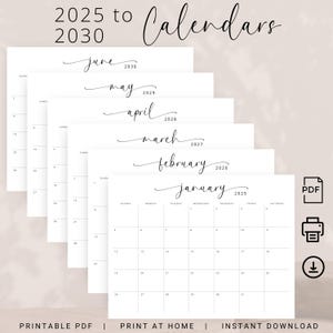 Kalendarze 2025-2030 2025 2026 2027 2028 2029 2030 Kalendarz miesięczny do druku Planer miesięczny Poziomy DO DRUKU PDF Elegancki kalendarz ścienny
