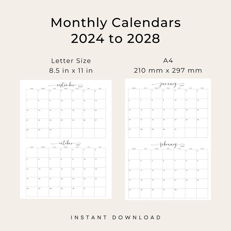 2024 to 2028 Printable Calendar 5 Years Calendar PDF 2 Months per Page ...