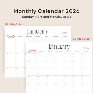 2026 Calendar 2026 Monthly Planner Landscape 2026 Wall Calendar PDF 2026 Desk Planner Minimalist Printable Stylish A4 Letter Size Agenda