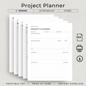 Project Planner Printable Productivity Planner Personal Project Planning Work Planning A4 US Letter Size Project Management Project Tracker